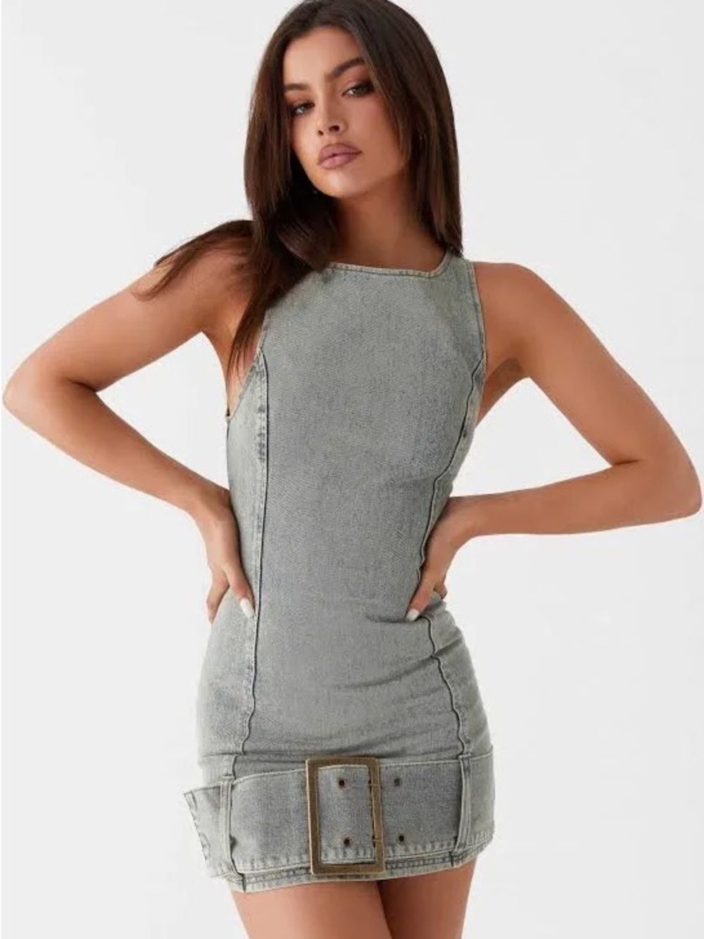 Peppermayo Dark Matter Sleeveless Denim Mini Dress with Front Buckle NWT 8 US - Picture 4 of 10